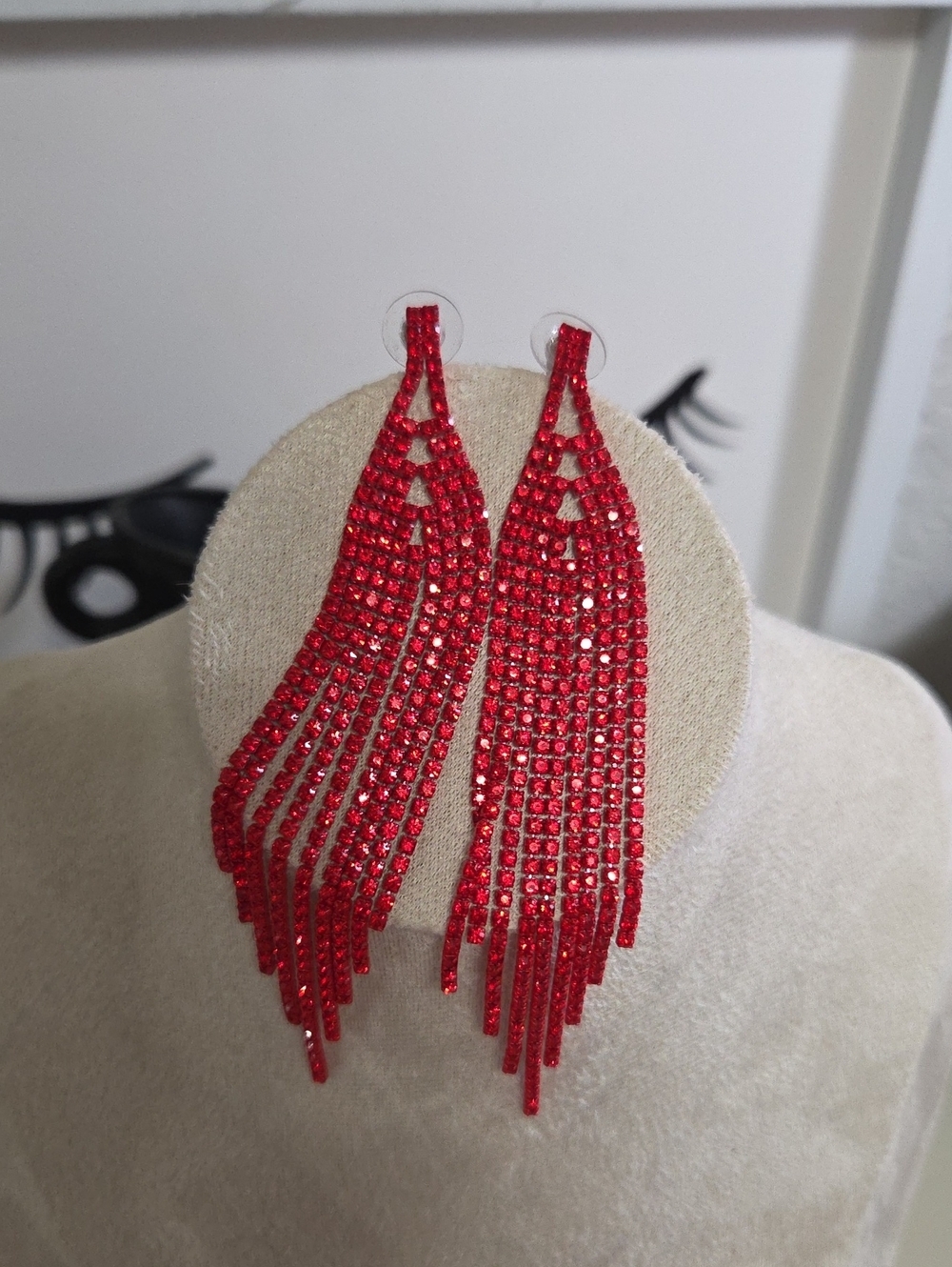 Red Crystal Fringe Drop Earrings - Women Jewelry [0151]
